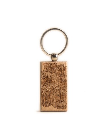 Wooden Key Ring - Flowers Square